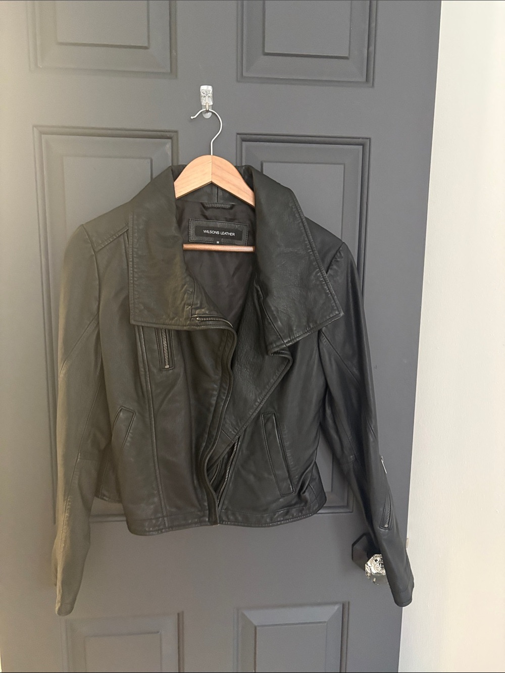 Wilsons Leather Black Asymmetric Motorcycle Jacket